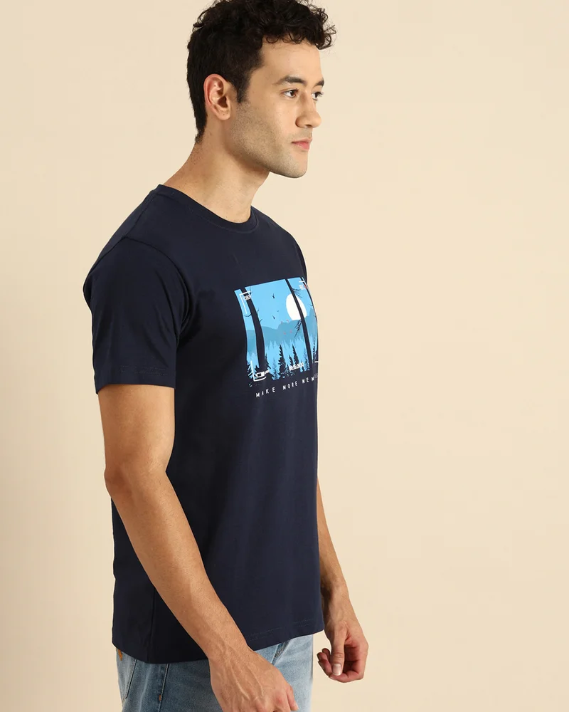 bewakoof Men's Blue More Memories Graphic Printed T-shirt